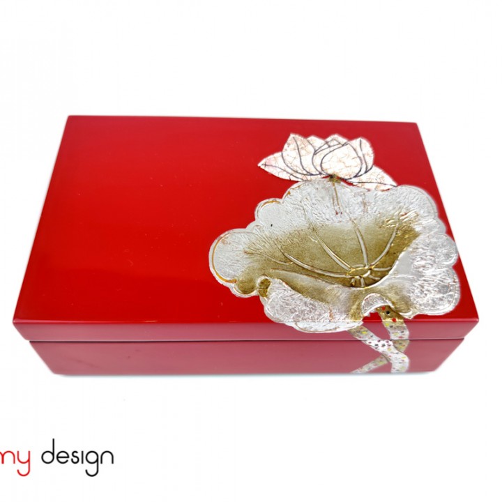 Red rectangular lacquer box hand-painted with lotus 11*17*H5 cm